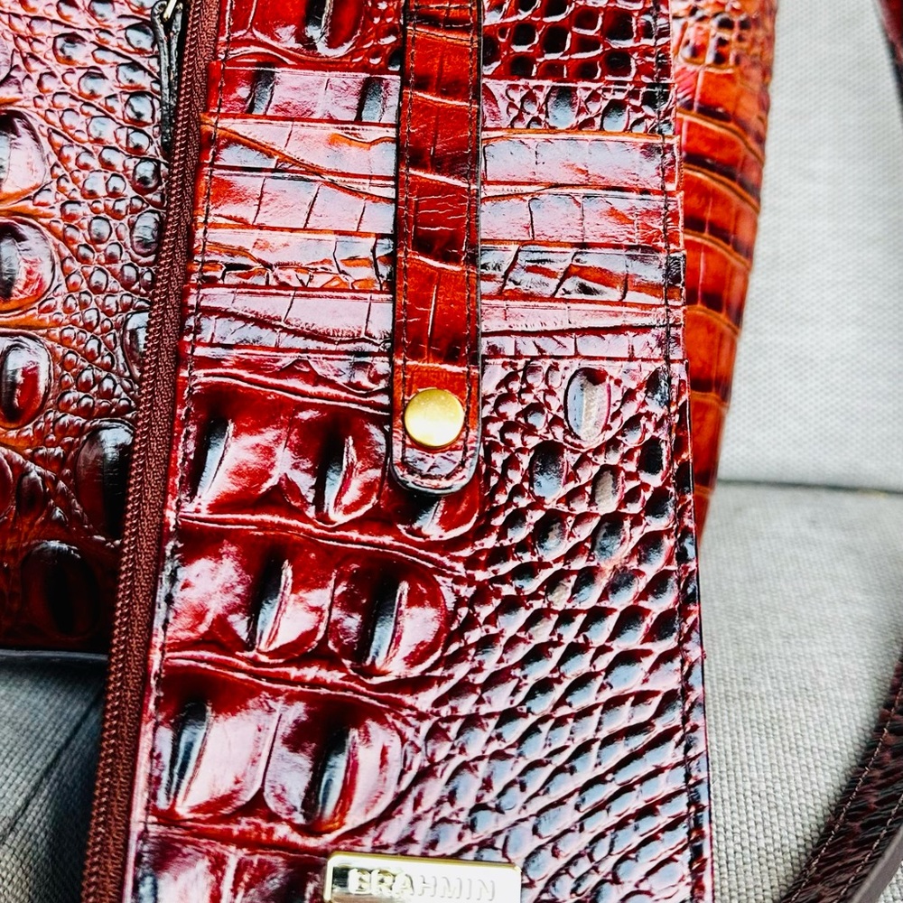 Brahmin Pecan Brown with Reddish Tint Crocodile-Embossed Satchel Set - Picture 5 of 6